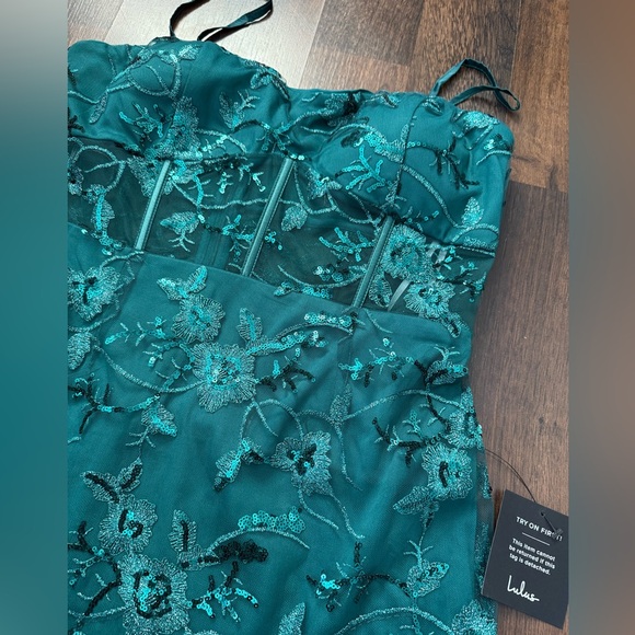🆕 Lulus Glittering Delight Emerald Mesh Sequin Embroidered Mini Dress - Picture 8 of 13